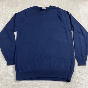 VTG Adidas Sweater Mens L Navy Blue V Neck Pullover Sample Knit Logo Golf Preppy